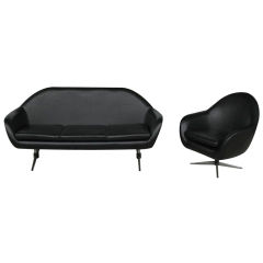 Mid-Century Modern Space Age Lightweight Three-Seat Sofa and Chair by Overman