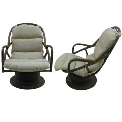 Pair of Rattan Swivel Rocking Lounge Chairs