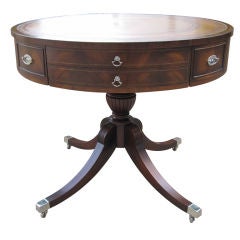 Leather Top Drum Center Table
