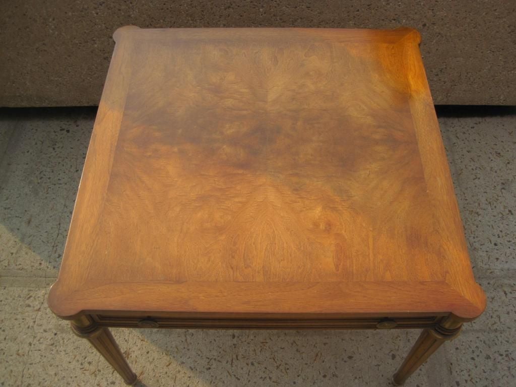 Signed Weiman High Style Hollywood Regency square coffee, side, occasional or center table, with outstanding brass details, drawer height is 21 on the inside, this item is on sale at a clearance price to liquidate our inventory.