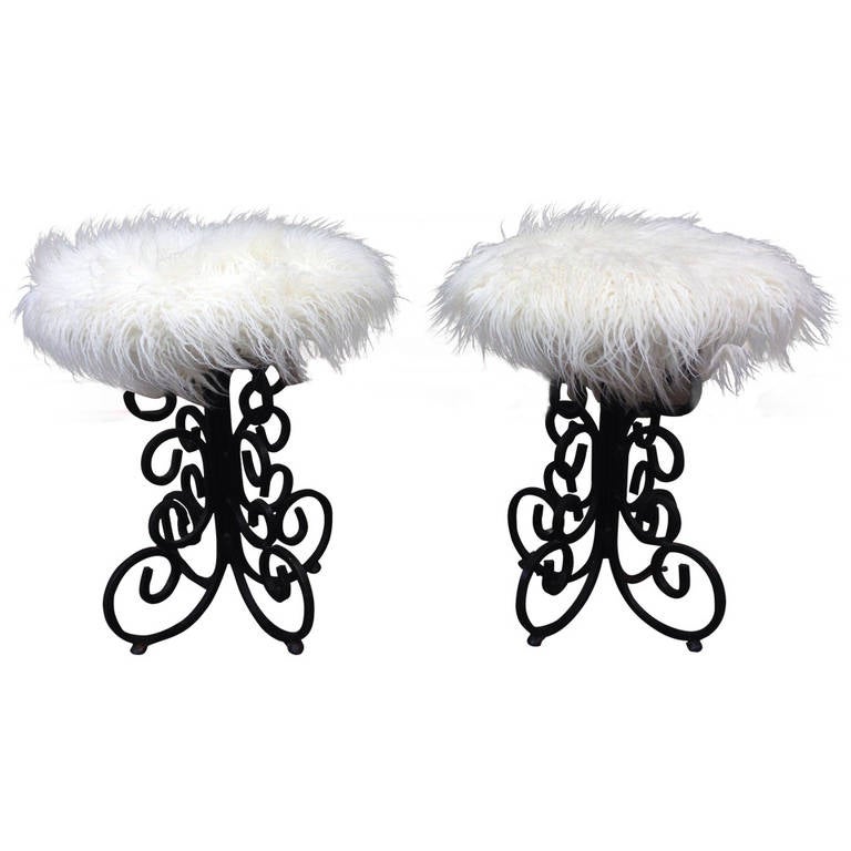 Pair of Long Hair Wrought Iron Stools