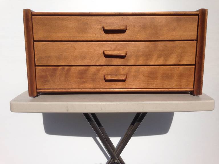 Exceptional, unique and rare Mid-Century Modern partners desk caddy, great as a miniature commode for office, storage, children room, jewelry etc. Also available with single drawer, due to liquidating inventory this item is now on sale for a