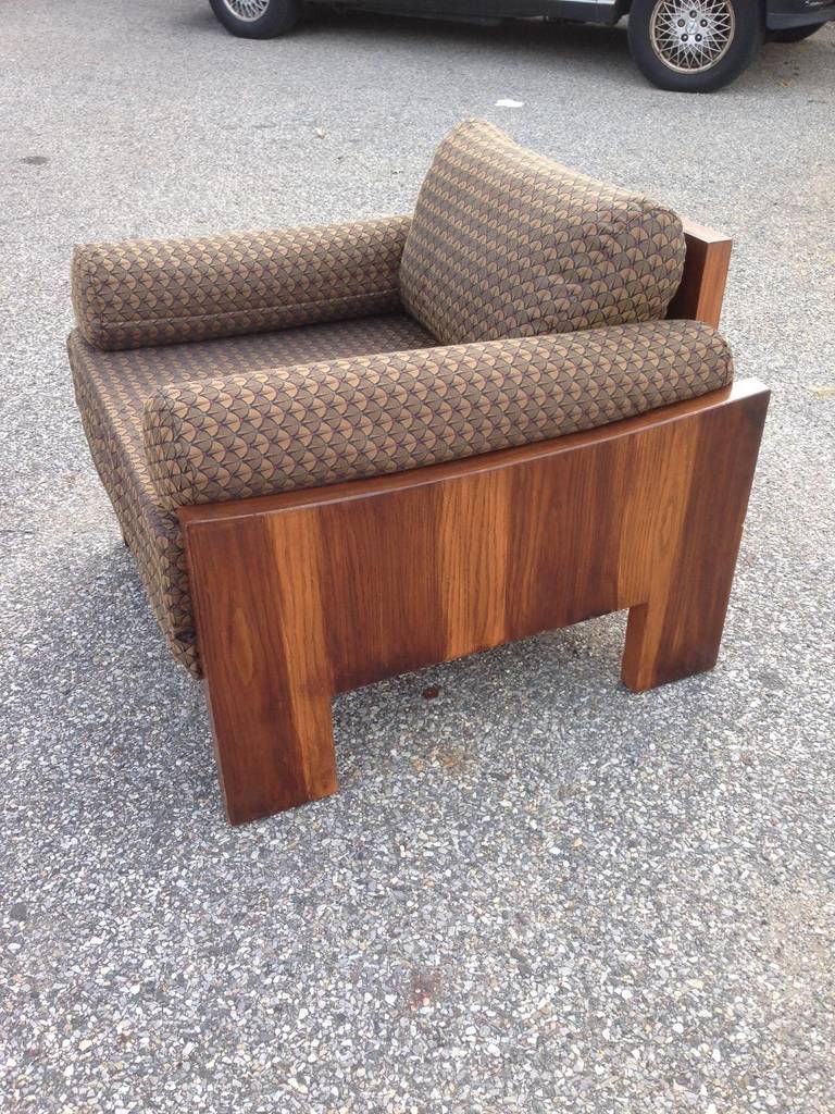 Signed solid wood single palisander lounge chair by Milo Baughman for Thayer Coggin with original Jack Lenor Larsen fabric, this item needs refinishing and upholstery will refinish and new inserts WCOM for a nominal fee or purchase as is on sale for