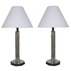 Pair of Antique Etched Mirrored Table Lamps