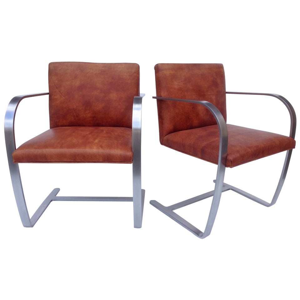 Pair of Leather Brno Armchairs For Sale