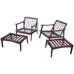 Pair of Danish Chairs with Ottomans