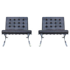 Pair of Dark Brown Leather Barcelona Chairs