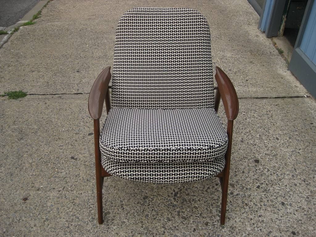 Mid-Century Modern Pair of Upholstered Danish Lounge Chairs