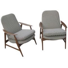 Pair of Upholstered Danish Lounge Chairs