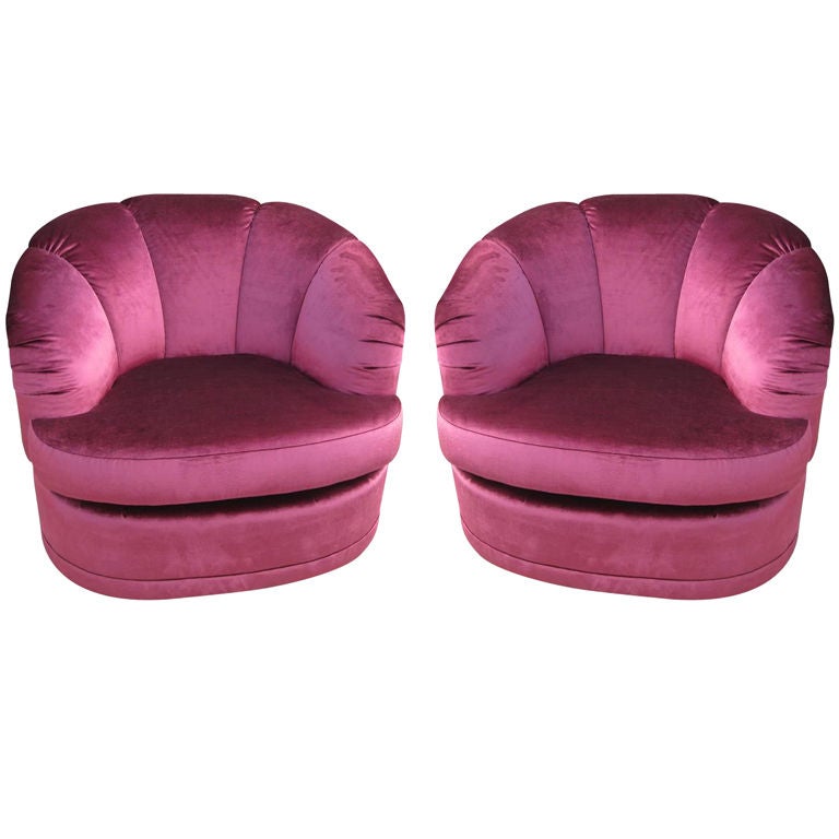 Pair of Plush Hollywood Glamorous Swivel Chairs