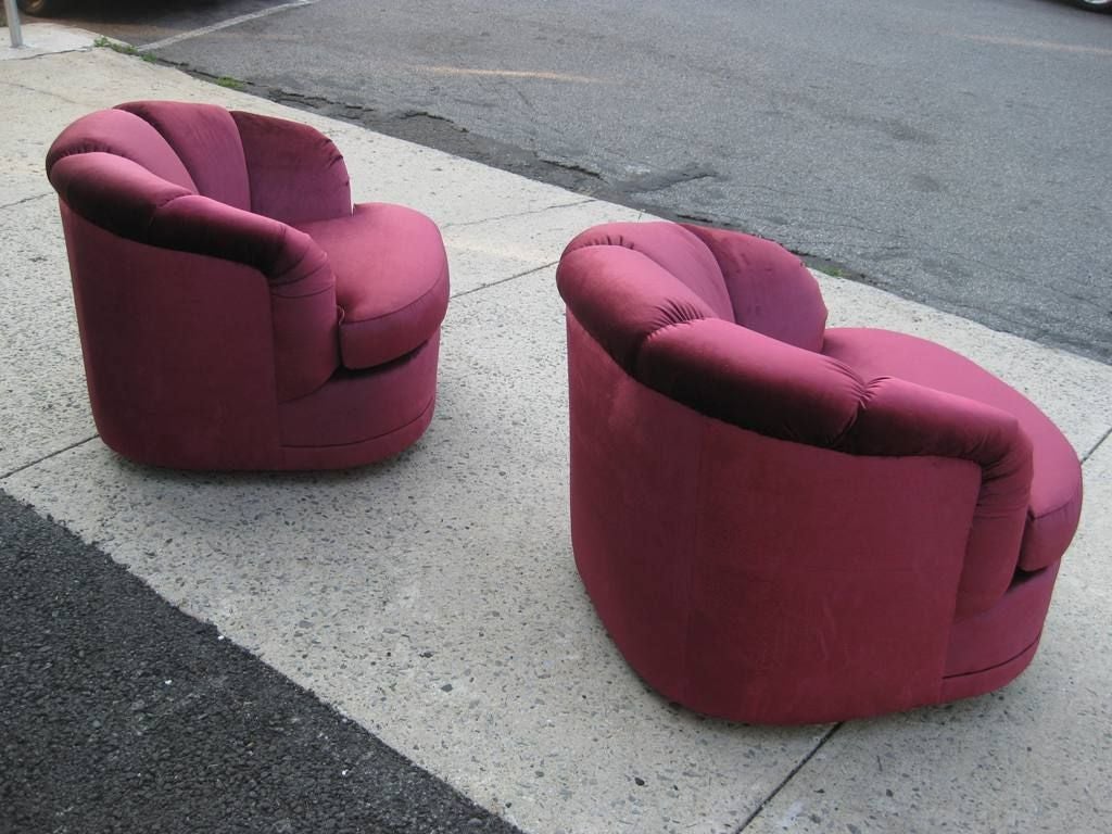 Mid-Century Modern Pair of Plush Hollywood Glamorous Swivel Chairs