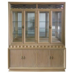 Illuminated Mid-Century Modern Whitewashed Two-Piece China Cabinet 9