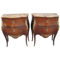 Vintage Outstanding Pair of French Bombe End Tables