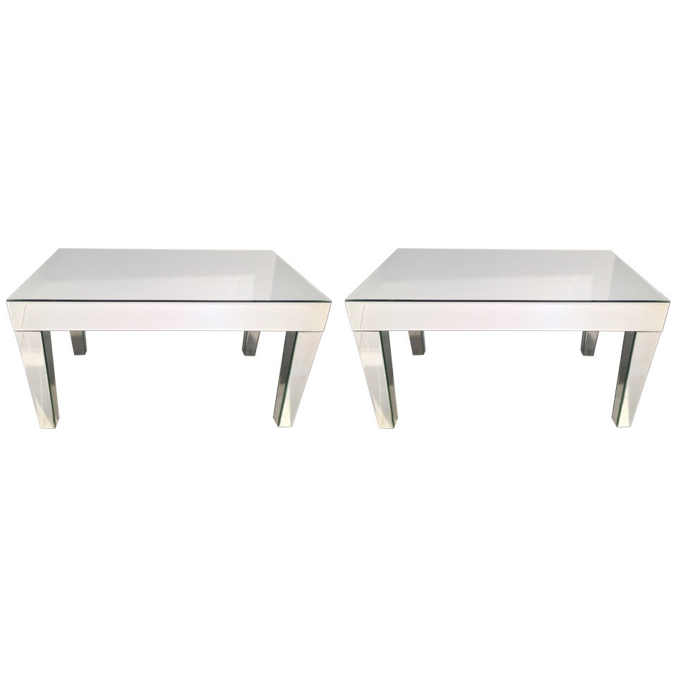 Pair of Mirrored End Tables For Sale