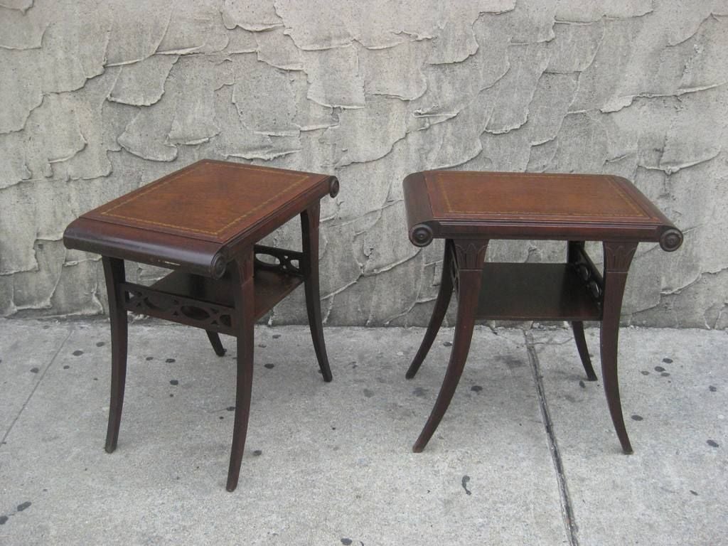 American Pair of Klismos Scroll End Tables