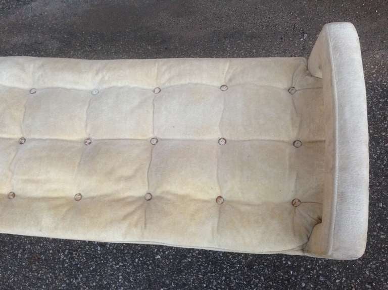 Button tufted bench in the manner of Milo Baughman, will reupholster to your or your client's specs and fabric all 
inclusive.