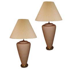 Single or Pair of Lucite Base Large Ceramic Lamps
