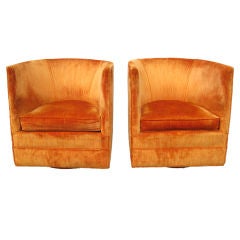 Pair of Narrow and Petit Persimmon Swivel Tub Chairs