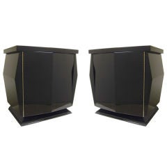 Pair of Deep Violet Aubergine Diamond Bedside End Tables