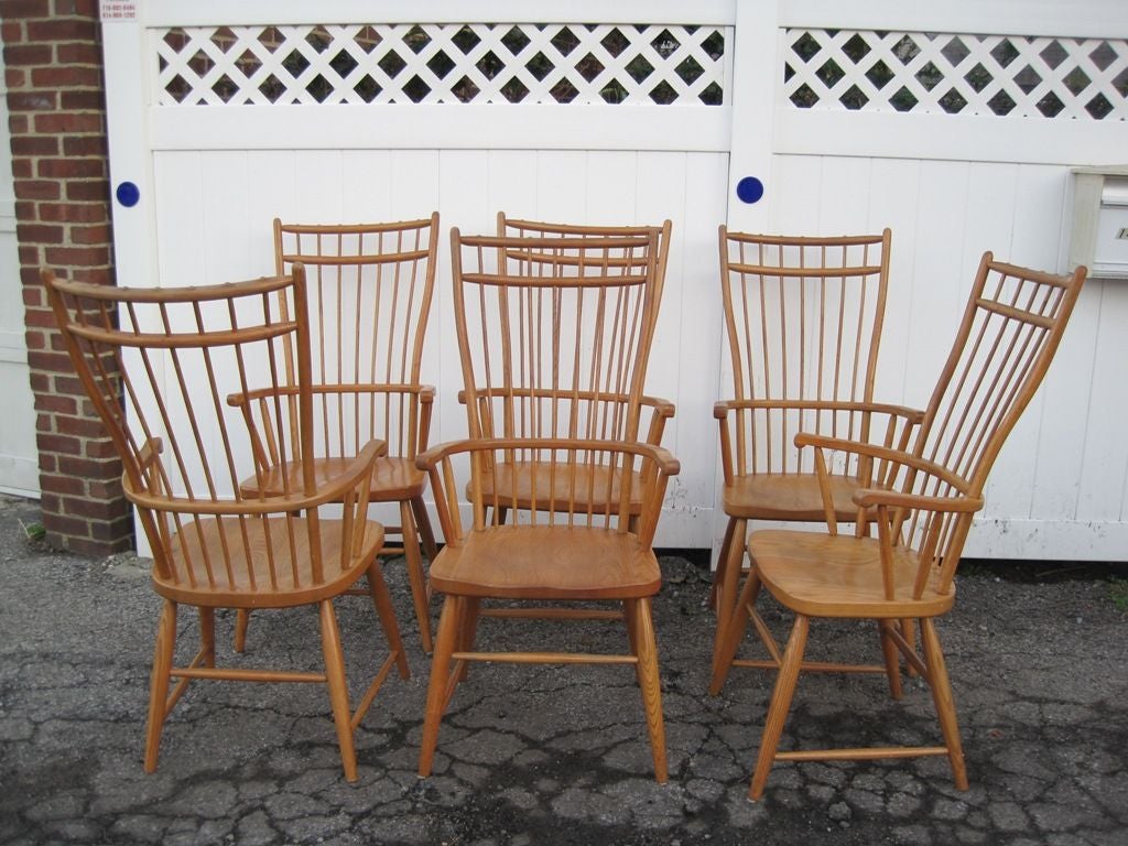 Mid-Century Modern Set of Six Windsor Tall Back Dining Chairs