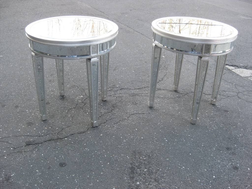 Mid-Century Modern Pair of Round Mirrored Hollywood End Tables