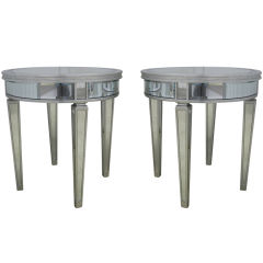 Pair of Round Mirrored Hollywood End Tables