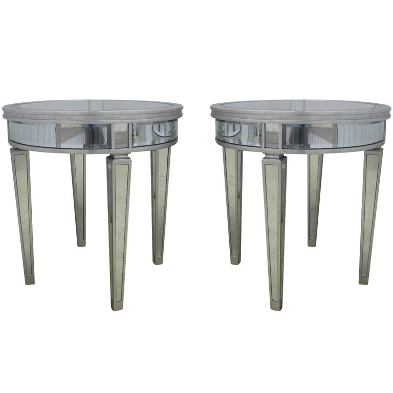 Pair of Round Mirrored Hollywood End Tables