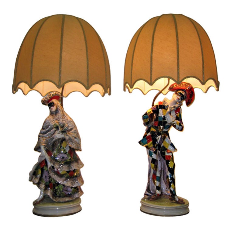 Exceptional Pair of Large Masquerade Table Lamps