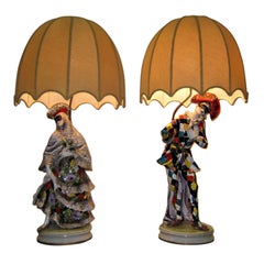Exceptional Pair of Large Masquerade Table Lamps