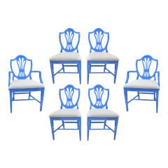 Set of Six Blue Dining Chairs 6