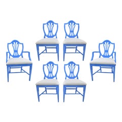 Set of Six Blue Dining Chairs