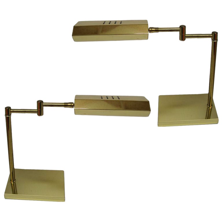 Pair of Swivel Head Swing Arm Desk Lamps For Sale