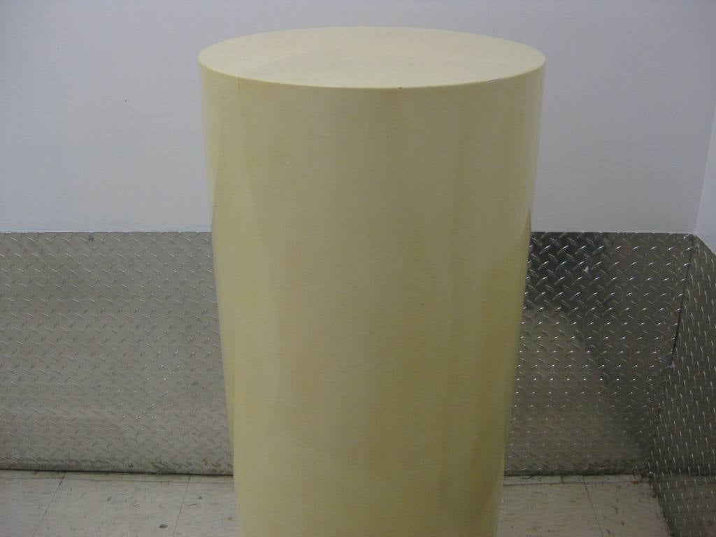 Tall cylindrical vellum pedestal in the manner of Karl Springer.
