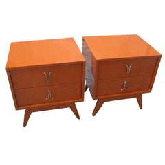 Pair of Cubist Orange Bedside End Tables