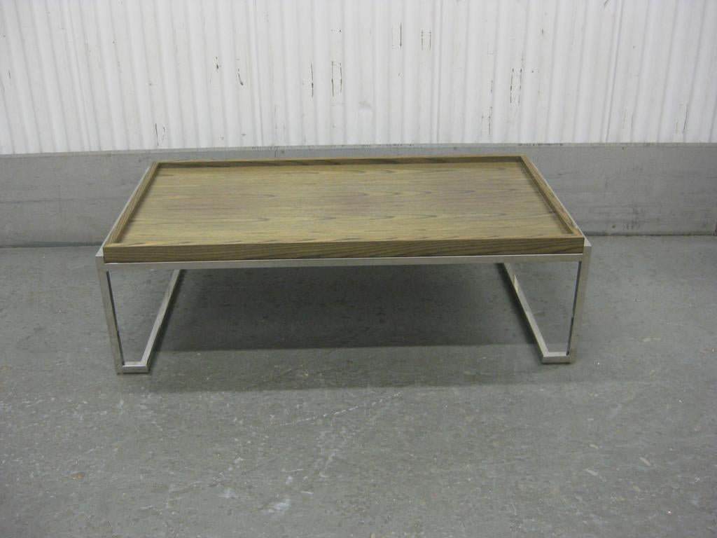Mid-Century Modern Glass Top Cocktail Table with Display After Milo Baughman For Sale