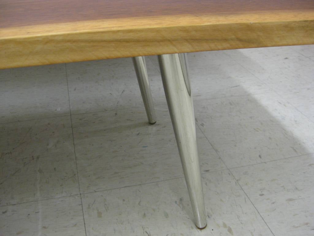 Single or Pair of Wood Plank Cocktail Tables with Nickel Legs In Good Condition For Sale In Bronx, NY