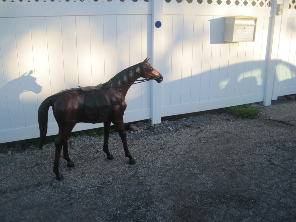 Mid-Century Modern Abercrombie and Fitch Large Single or Pair of Leather Horse Sculptures For Sale