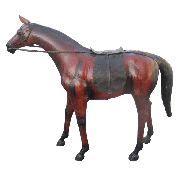 Abercrombie and Fitch Large Single or Pair of Leather Horse Sculptures For Sale