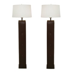 Hermès Attributed Pair of Leather Floor Lamps 8
