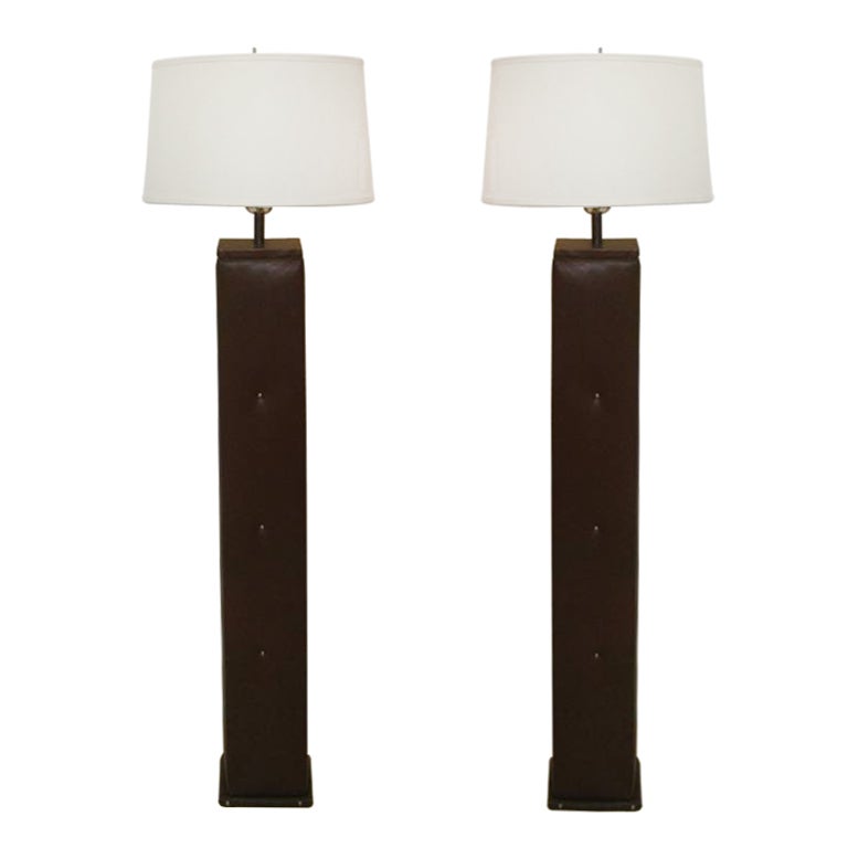 Hermès Attributed Pair of Leather Floor Lamps For Sale