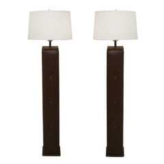 Hermès Attributed Pair of Leather Floor Lamps
