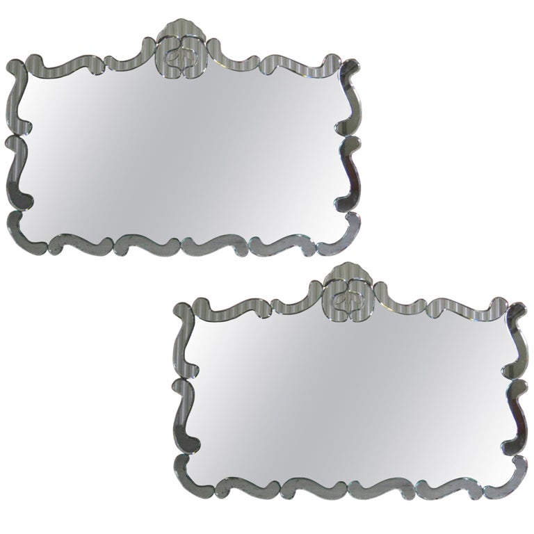 Wavey Art Deco Single or Unmatched Pair of Large Mirrors
