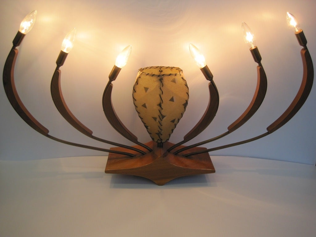 Mid-Century Modern Temple Menorah Style Lamp