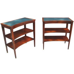 Vintage 3 Tier Blue Leather End Tables
