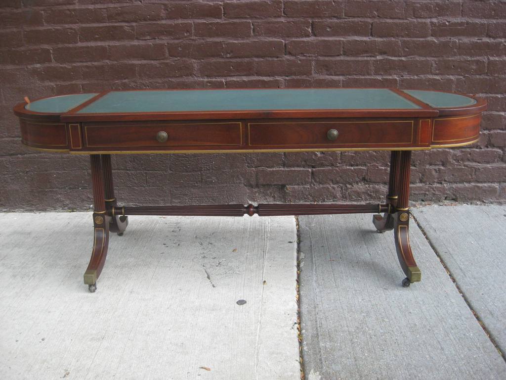 Seafoam Blue Leather Cocktail Table Attributed to Baker