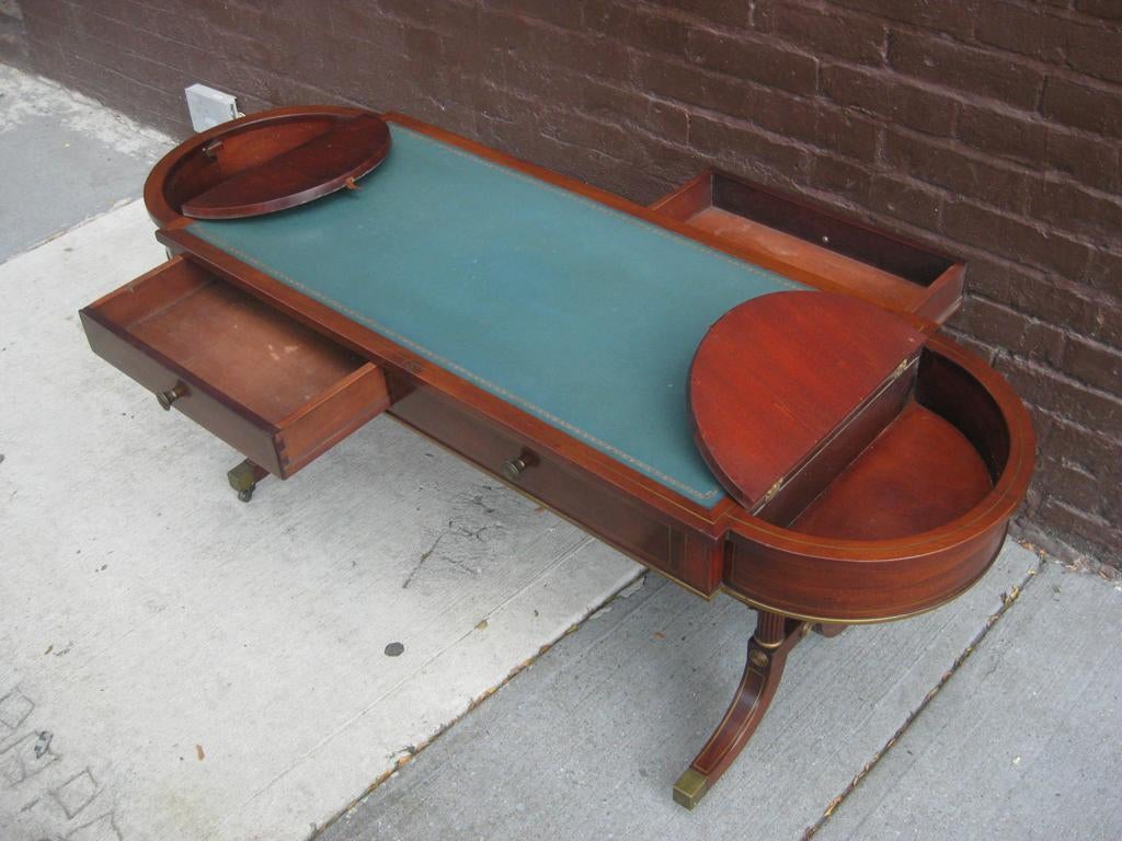Art Deco Seafoam Blue Leather Cocktail Table Attributed to Baker For Sale
