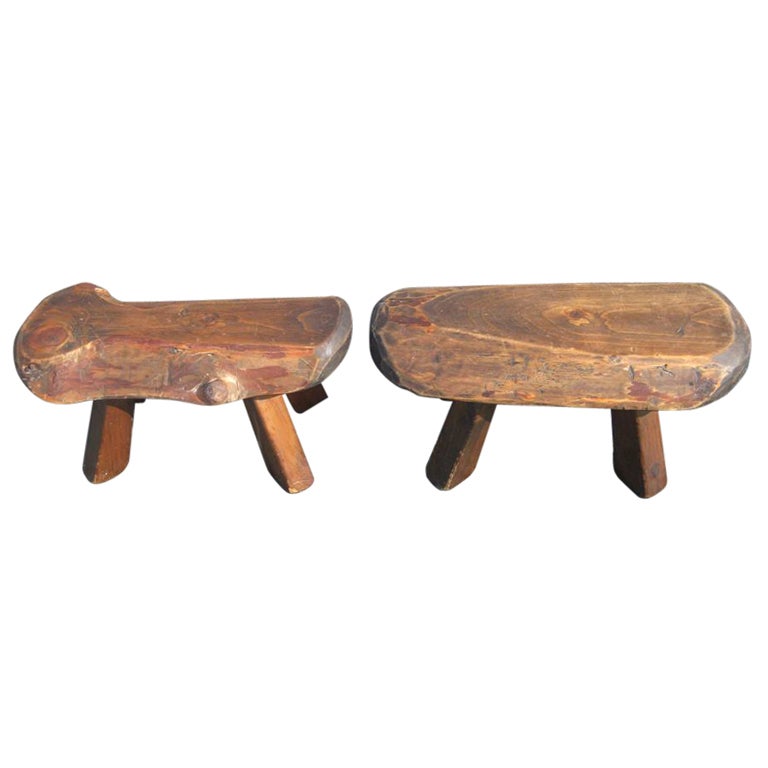 Pair of Live-Edge Wooden Fireside Miniature Stools