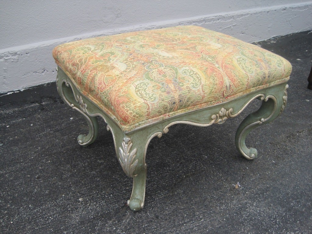 Exceptionally beautiful Baroque ottoman, will upholster all-inclusive or discount as is, please visit our web site sjulian.1stdibs for our inventory, rentals for stylist, movie props and photo shoot, this item is on sale for a clearance price.