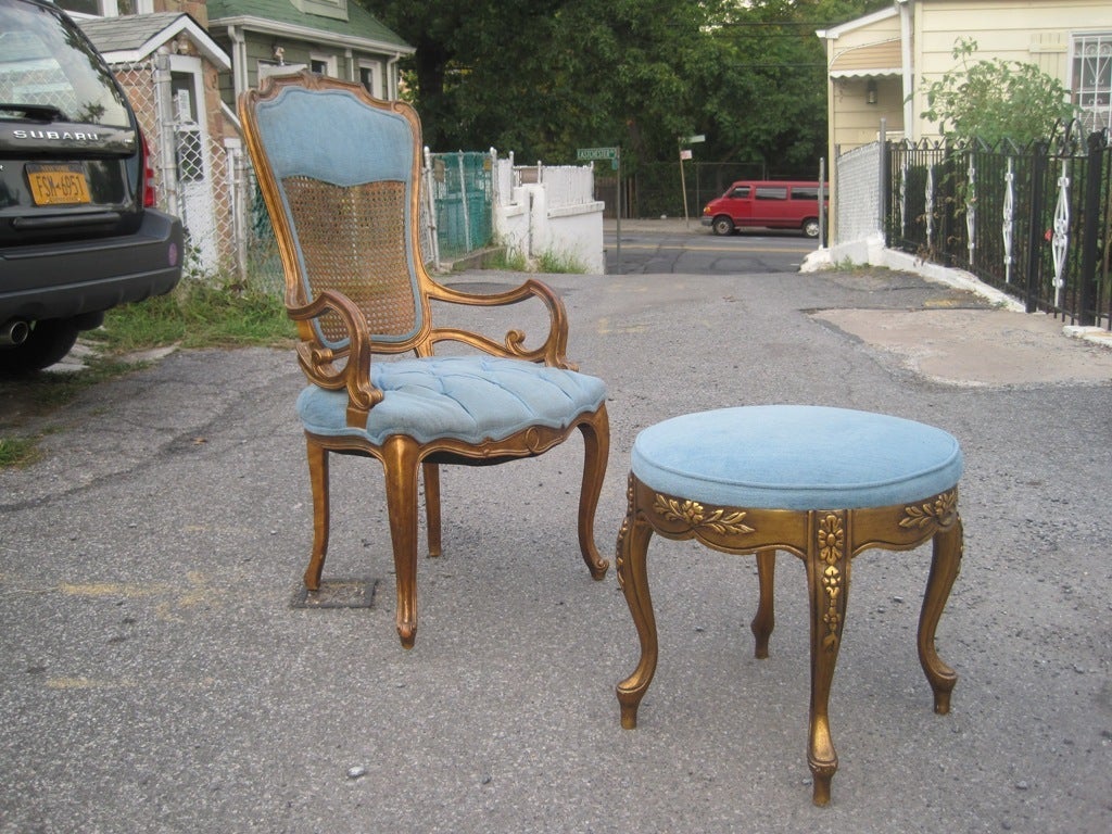 Hollywood Regency High Style Regency Single Chair and Ottoman For Sale