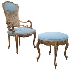 High Style Regency Single Chair and Ottoman
